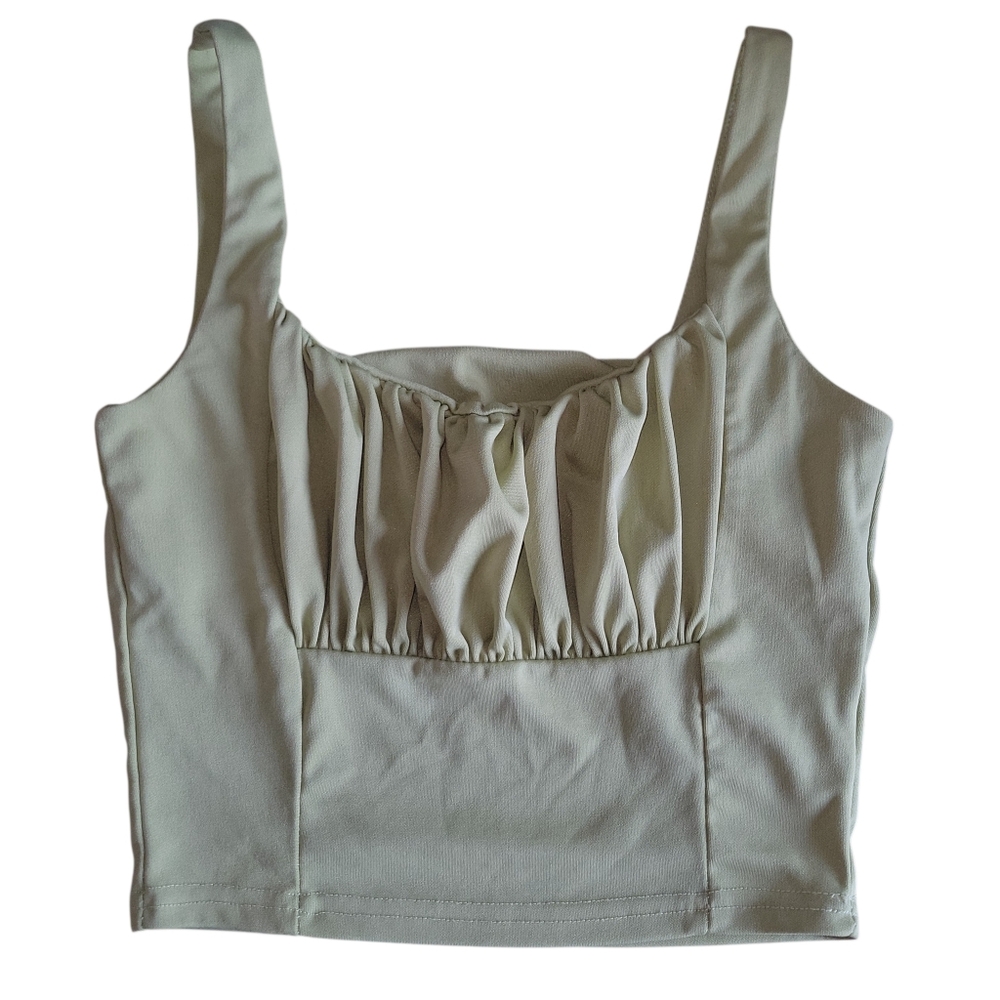 Women's Olive Green Gathered Bust Crop Top Size S
